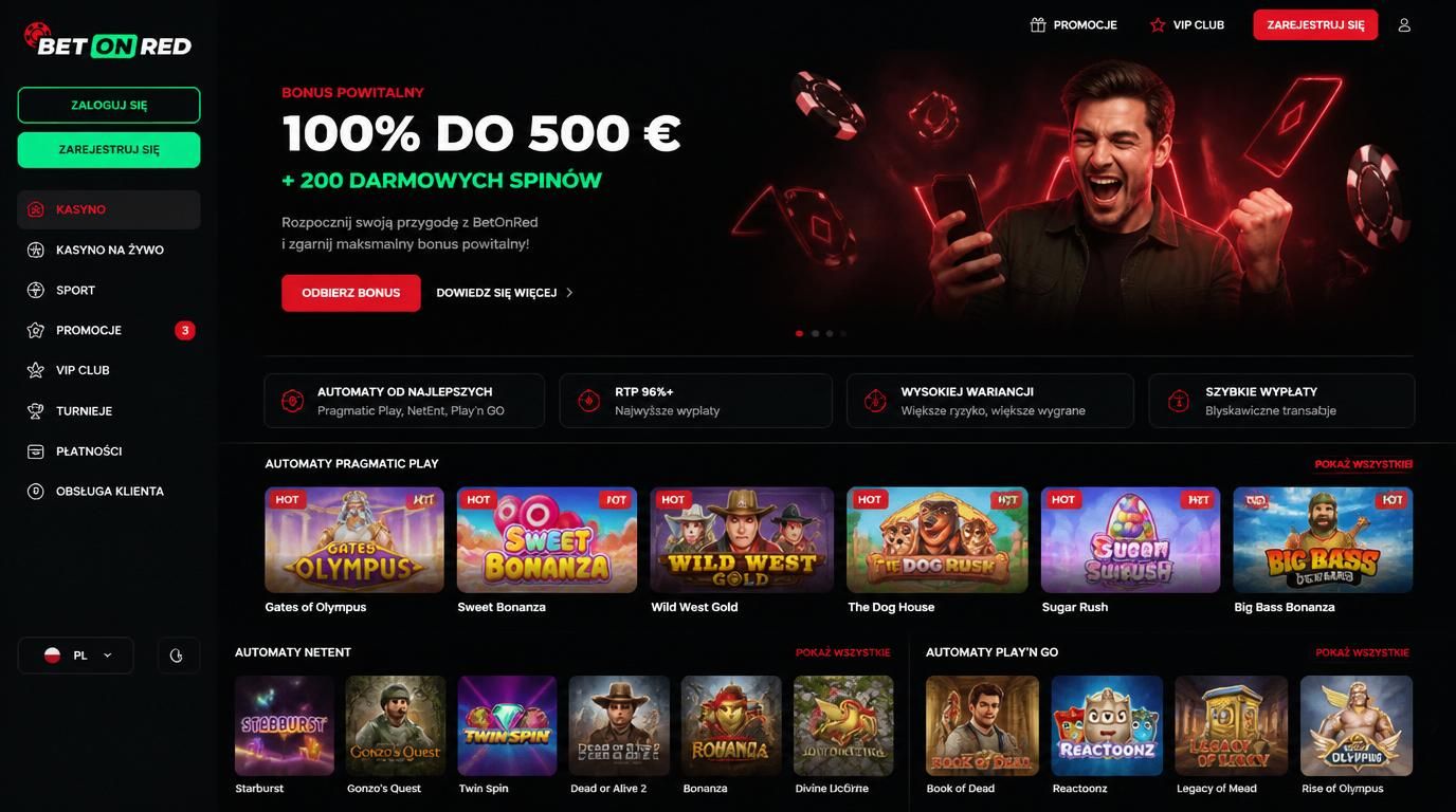 Obraz przedstawiający ekran powitalny kasyna z ofertą 100% bonusu i darmowych spinów w języku polskim